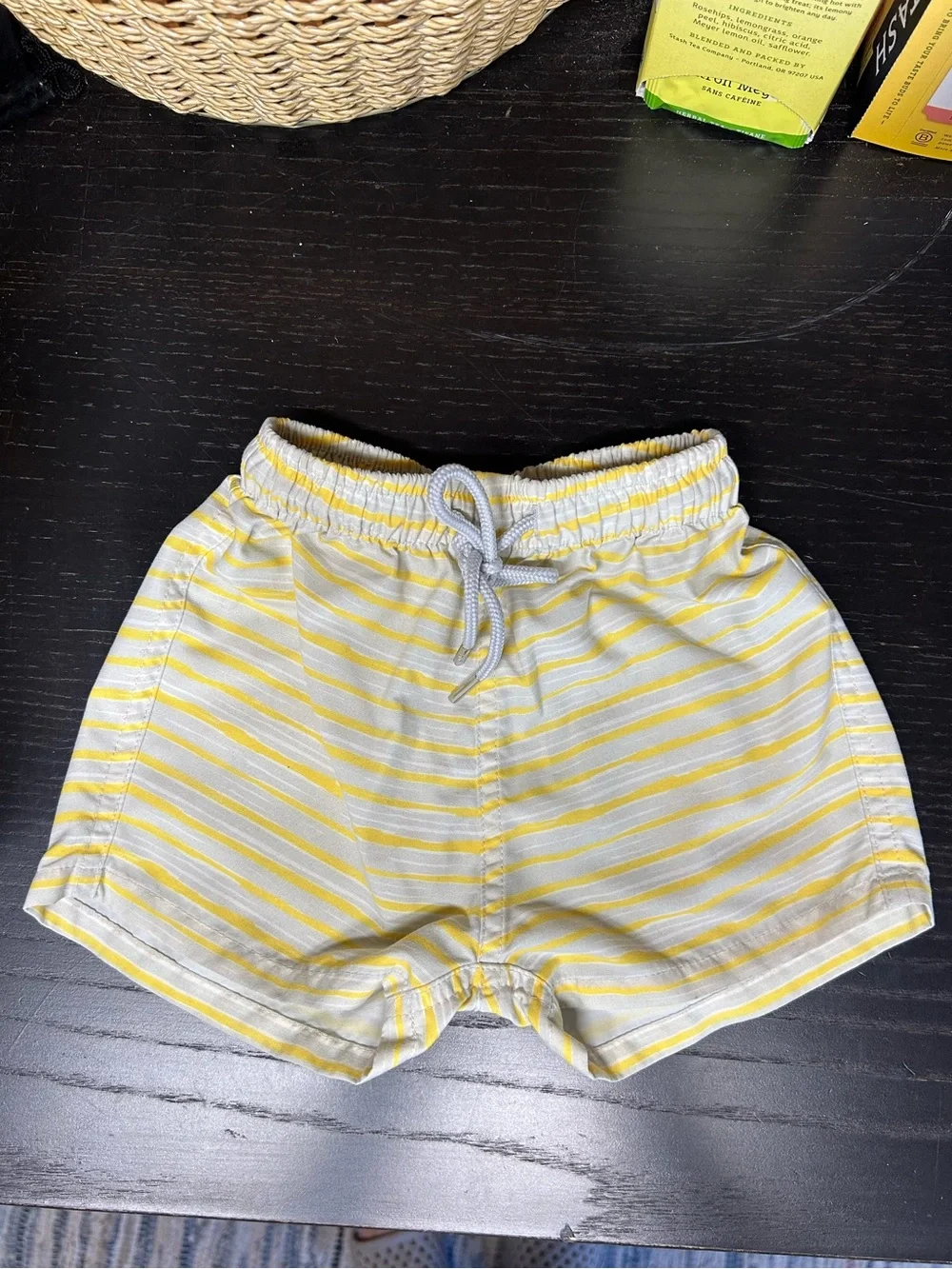 Knot Kids Yellow & Grey & White Striped Swim Trunks 12 months